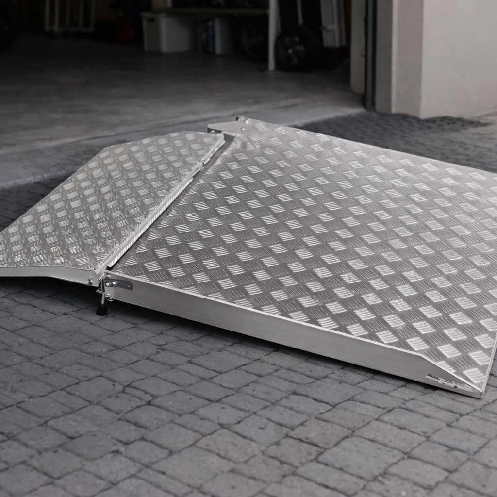 Folding Drive In Ramp – 1250mm + 450mm x 750mm – 300kg Capacity – Wheelchair & Mobility Scooter Access