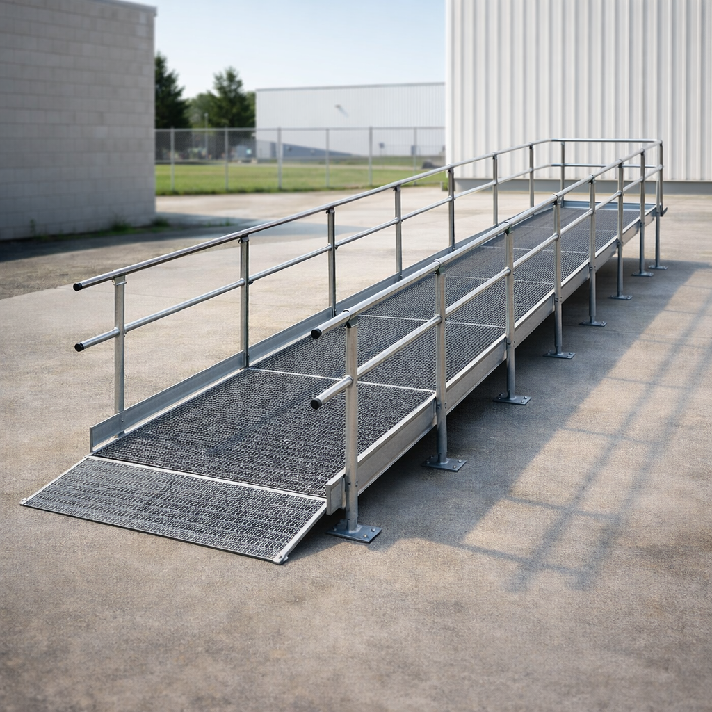 Modular Ramp Kit with Platform – 1500mm x 8400mm – Double Height Handrails – Wheelchair Access