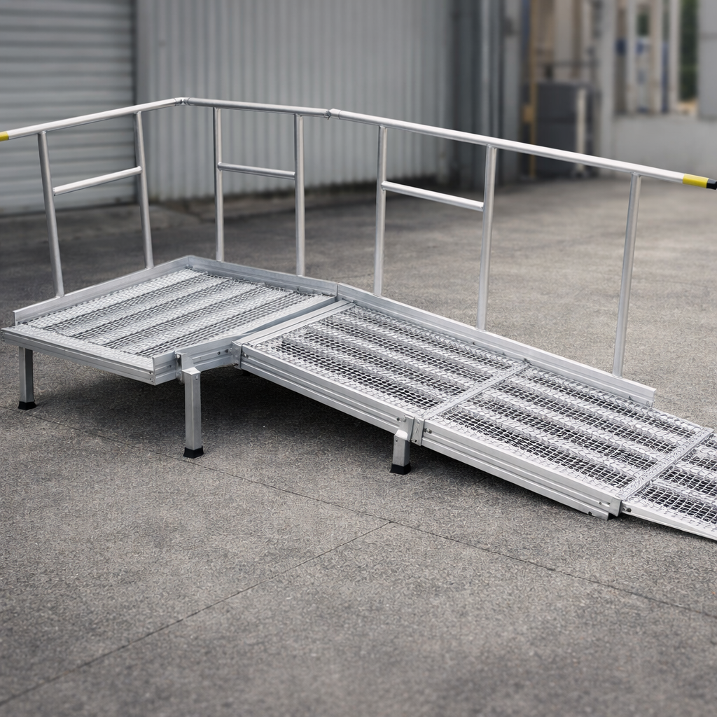 Aluminium Modular Ramp Kit – 1300mm x 1250mm – Handrails & Platform – Wheelchair Access