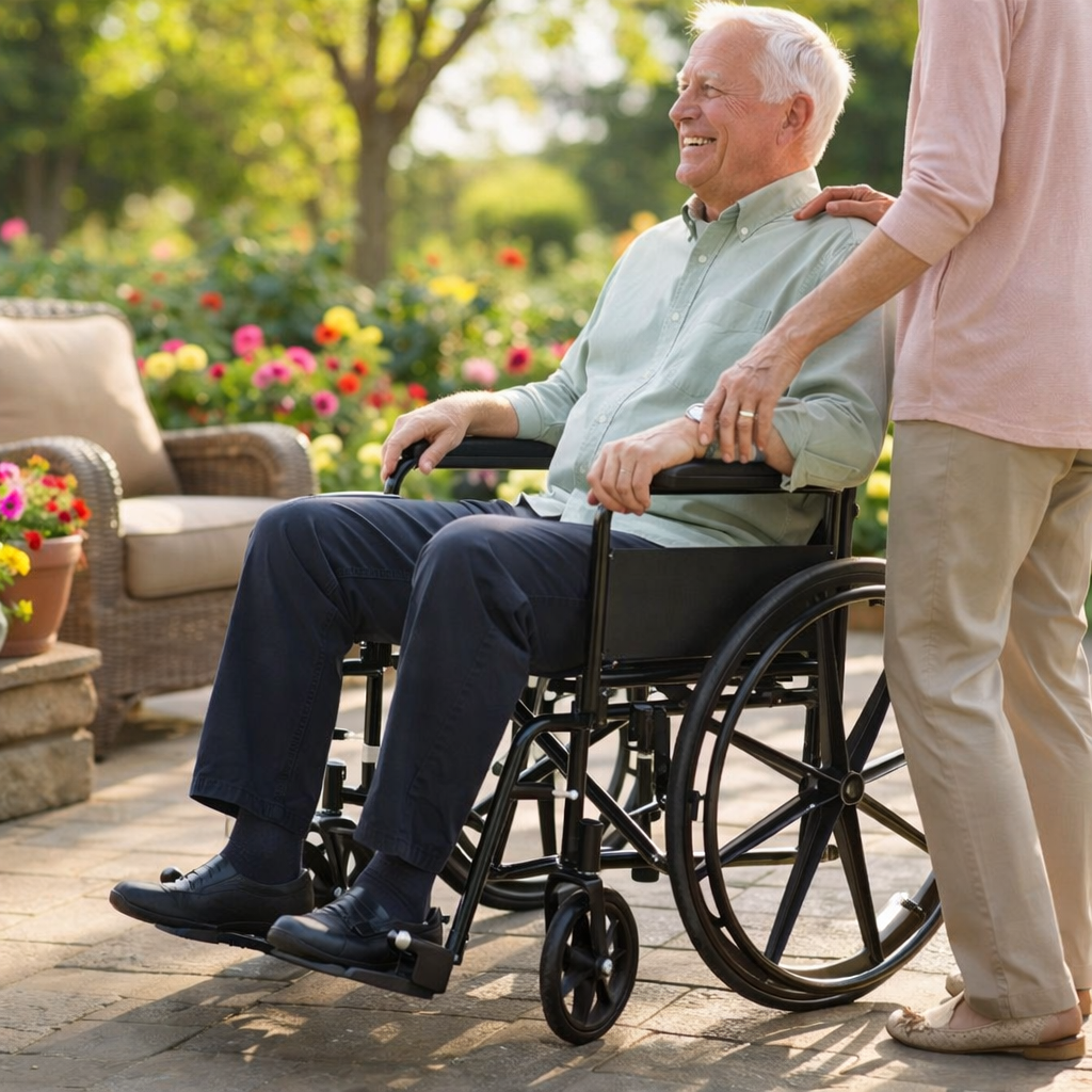 Steel Wheelchair – White – 115kg Capacity – Indoor & Outdoor Use