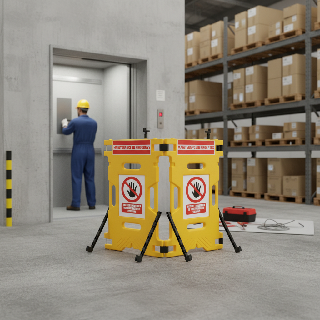 Premium Elevator Lift Maintenance Barrier with Extending Braces - 2 Panels for Safety and Compliance | Barriers Co