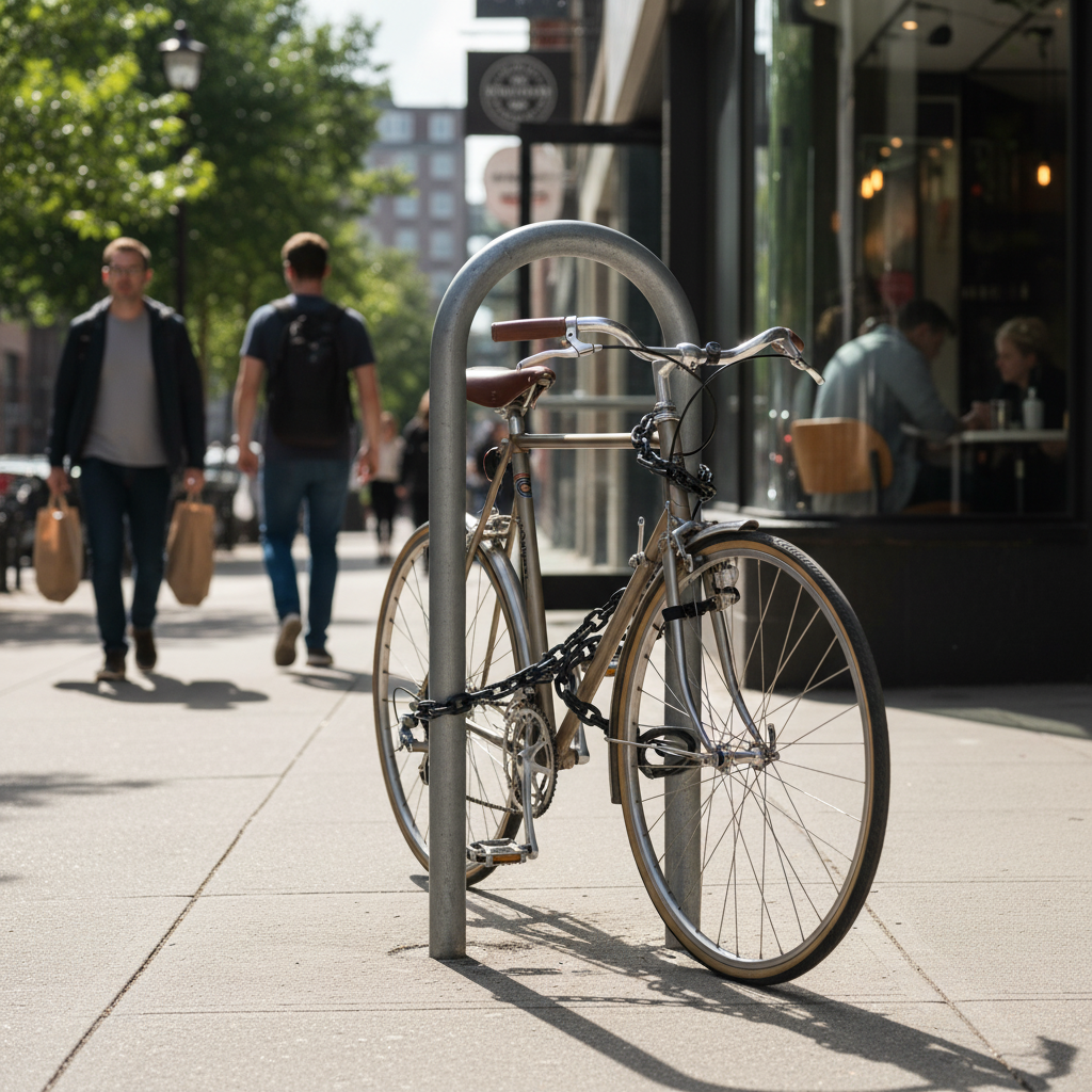 Premium 50mm Trombone Bike Stand - Galvanised Steel, Rustproof Design, Secure Installation - side view | Barriers Co