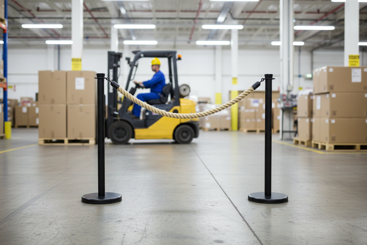 Premium Post and Rope Barrier Set with Black Stanchions and Hemp Rope for Indoor and Outdoor Use