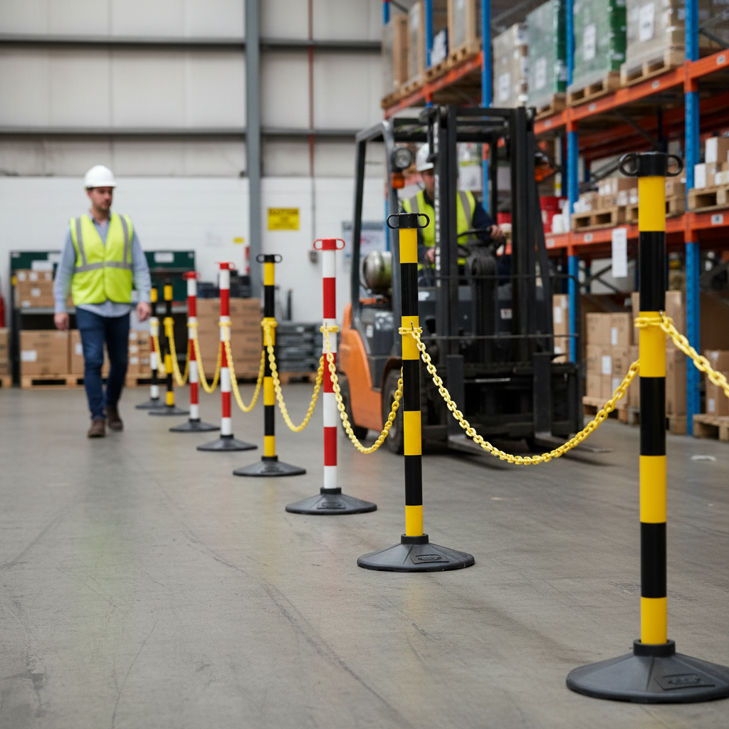 Professional Post and Chain Support System - Versatile Colors for Crowd Control and Area... - side view | Barriers Co