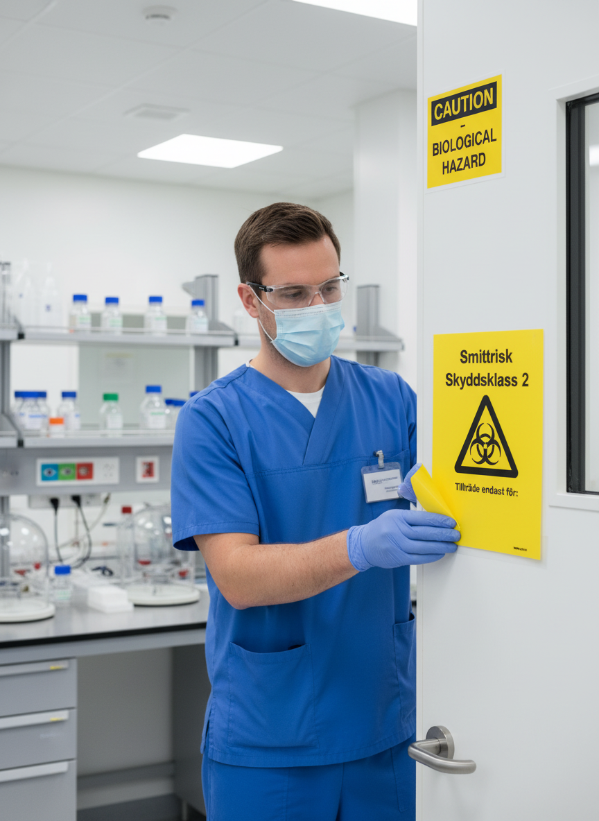 Premium Warning Sign for Infection Risk - Class 2, Self-Adhesive, Plastic, Magnet, and Aluminum Options Available