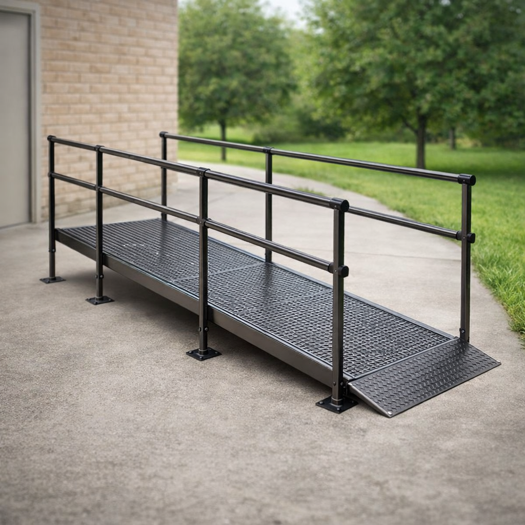 Modular Wheelchair Ramp Kit with Platform – 1080mm x 2500mm – Double Handrails – Indoor/Outdoor Use