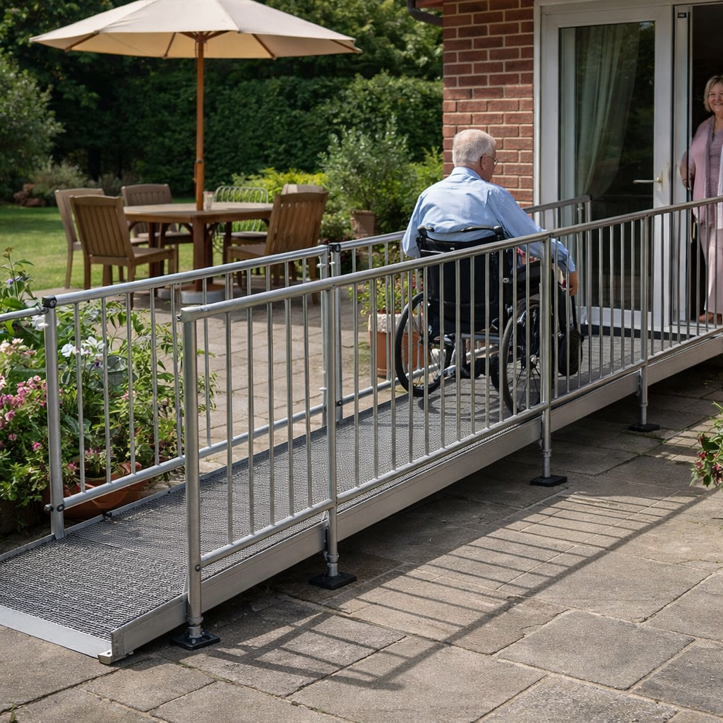 Modular Wheelchair Ramp Kit – 1080mm x 4000mm – Balustrade Handrails – Mobility Access