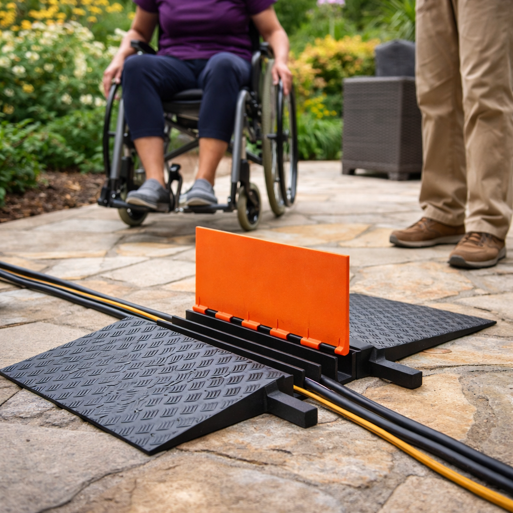 Wheelchair Cable Protector – Orange/Black – 5 Channels – Heavy Duty