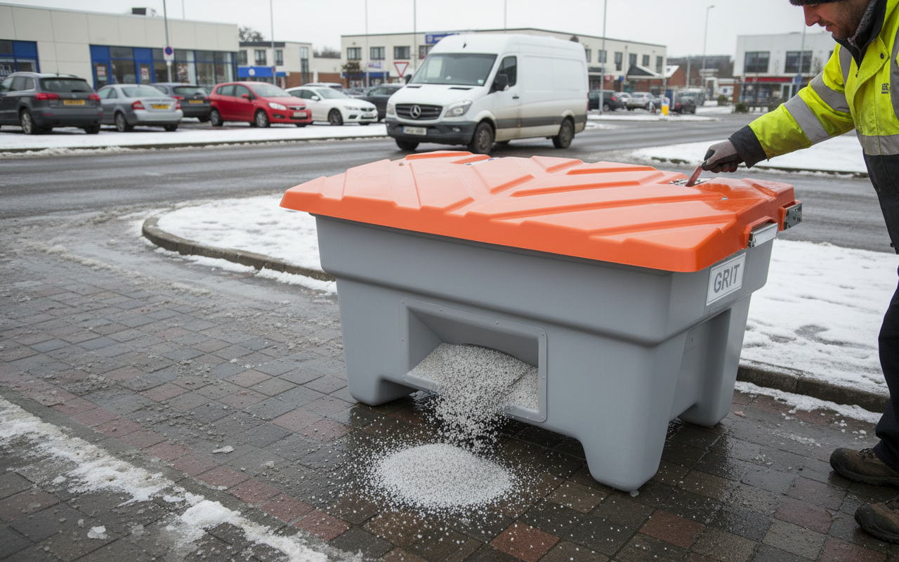Premium Sand Chute Accessory for 250L, 350L, and 550L Grit Bins for Easy Grit Access