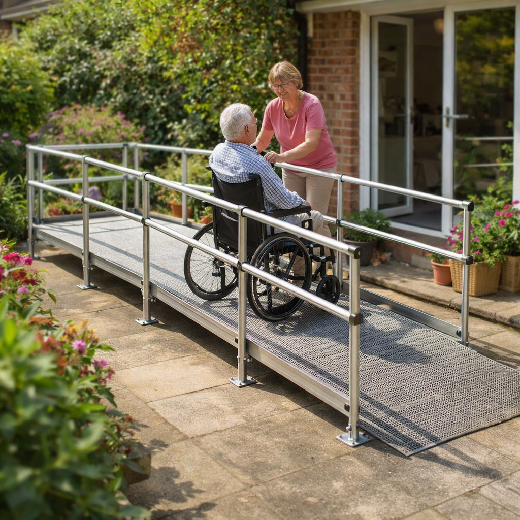 Modular Wheelchair Ramp Kit – 1080mm x 5500mm – Double Handrails – Outdoor Use