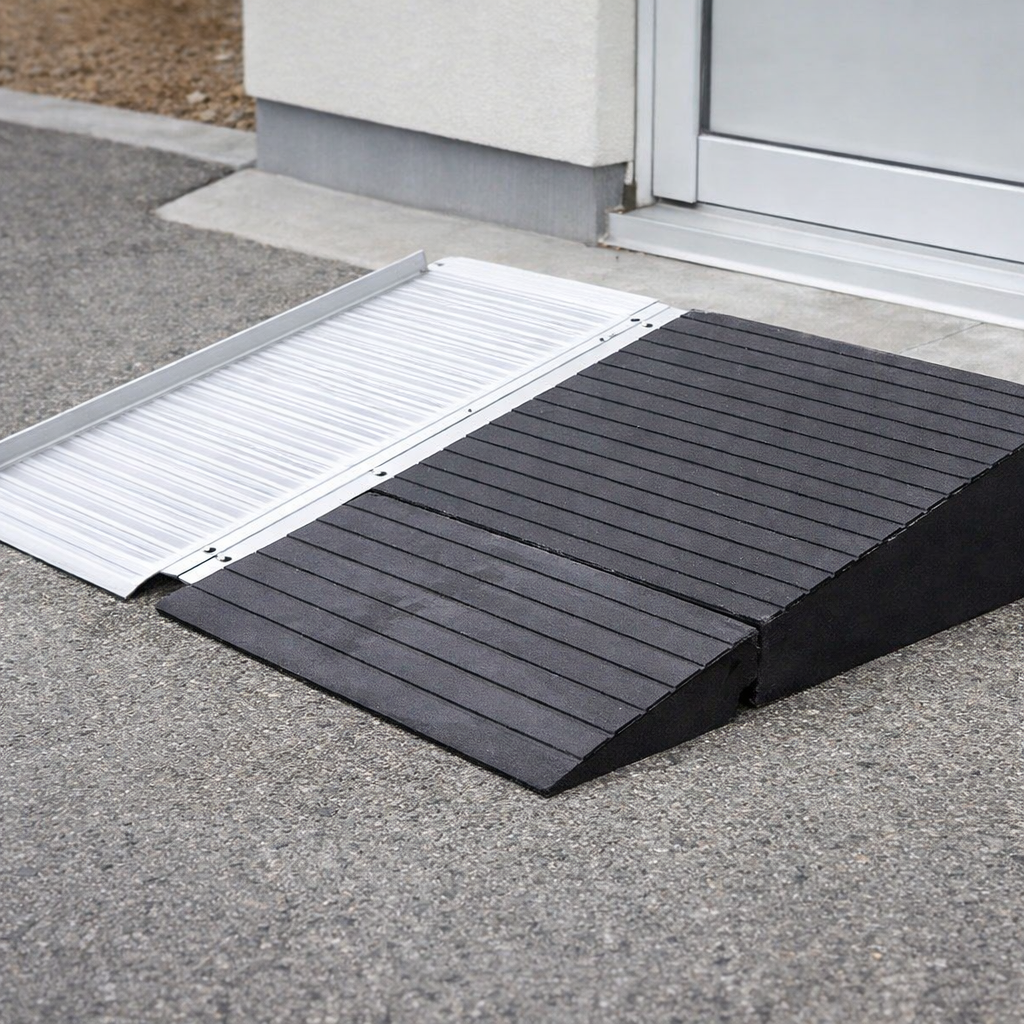 Folding Threshold Ramp – 2ft-8ft & 4.5"-7" – Aluminium & Rubber – Wheelchair & Scooter Access