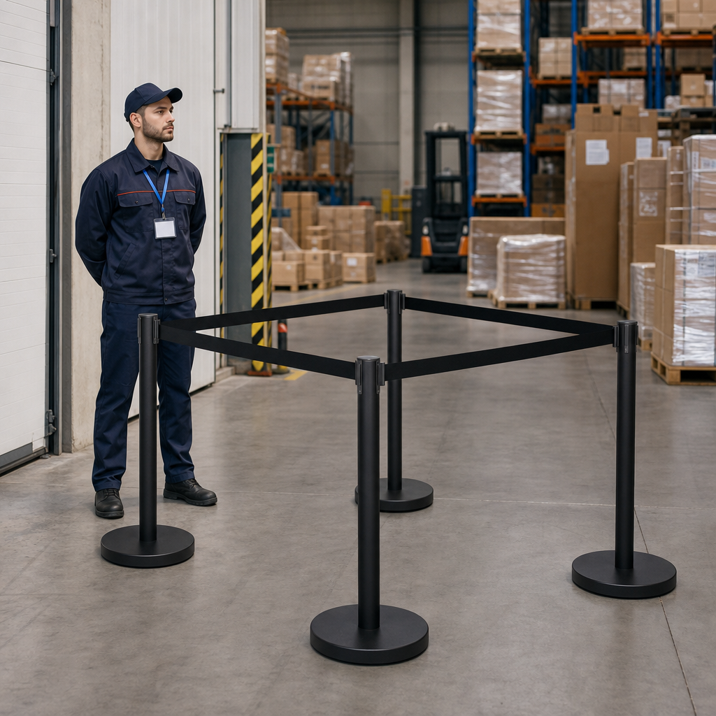 Belt Stanchion Set with 3m Retractable Belt for Event Management (Pack of 4)