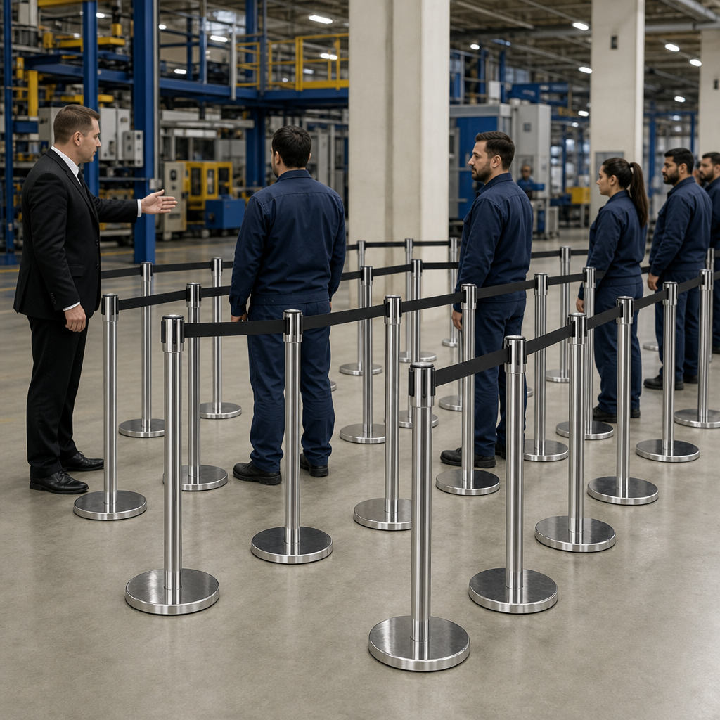Belt Stanchion Set with Retractable Black Belt for Event Management (Pack of 30)