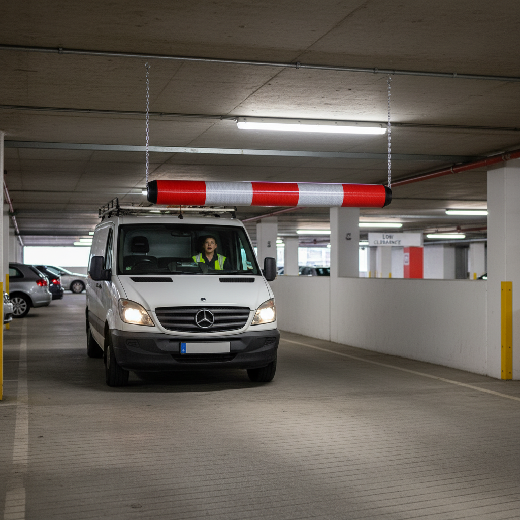 Premium Durable Plastic Height Restriction Bar with Adjustable Metal Chains for Vehicle Safety | Barriers Co