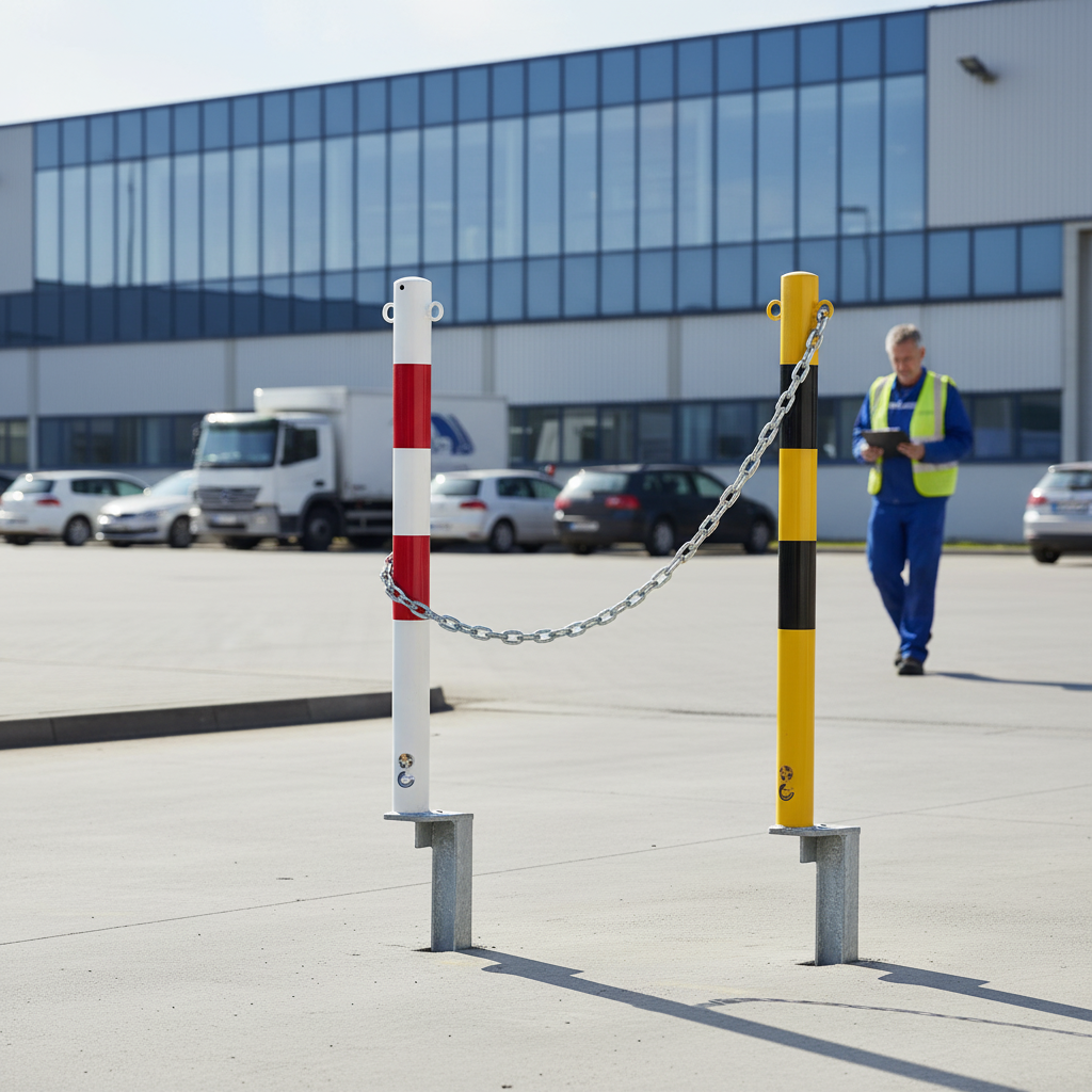 Premium Steel Chain Bollard with Ground Spike Ø60 mm for Quick and Secure Perimeter Marking in Outdoor Environments