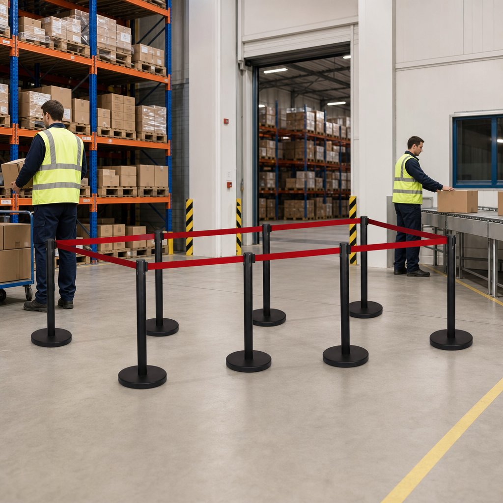 Belt Stanchion Set with 3m Red Belt for Event Management (Pack of 8)