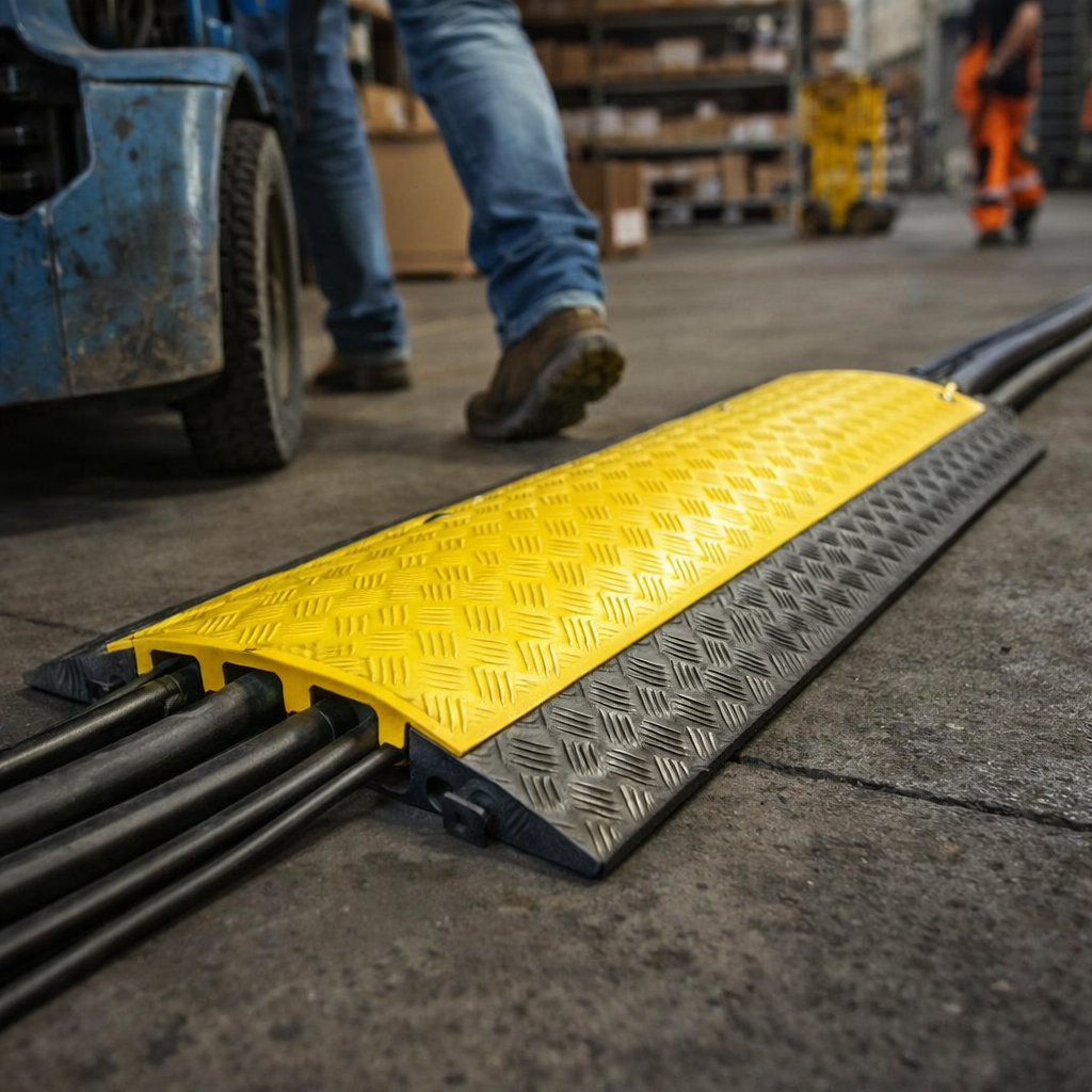 3 Channel Cable Protector – Black & Yellow – 2000kg Capacity – Indoor/Outdoor Use