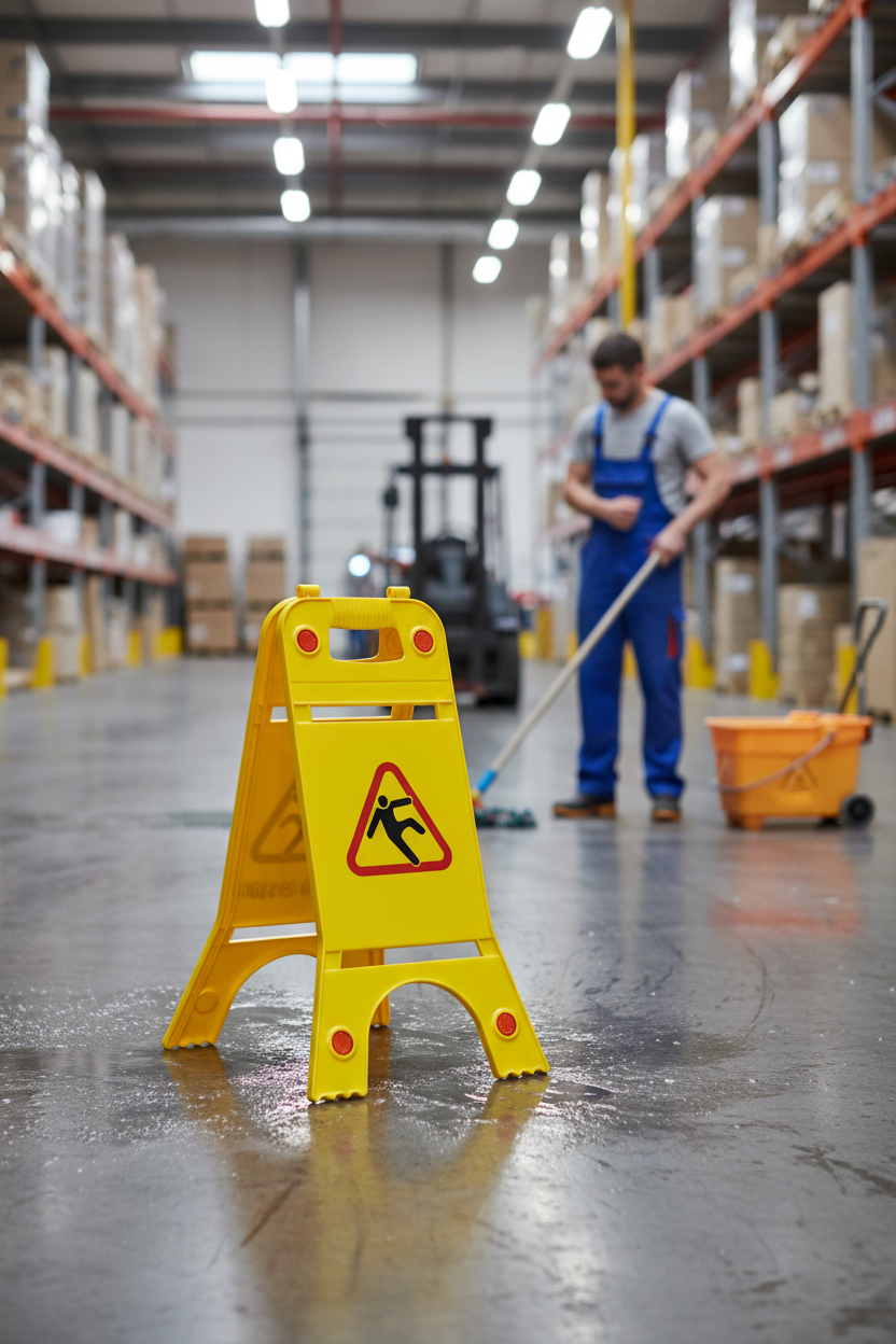 Premium Heavy Duty Floor Standing Sign with Warning Symbol for Slippery Floors - Durable PP Material, Reflective Design, and Compact Storage