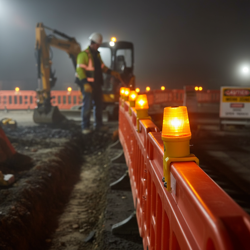 Premium LED Hazard Barrier Lamp with Continuous and Flashing Modes for Enhanced Visibility - Detail View | Barriers Co