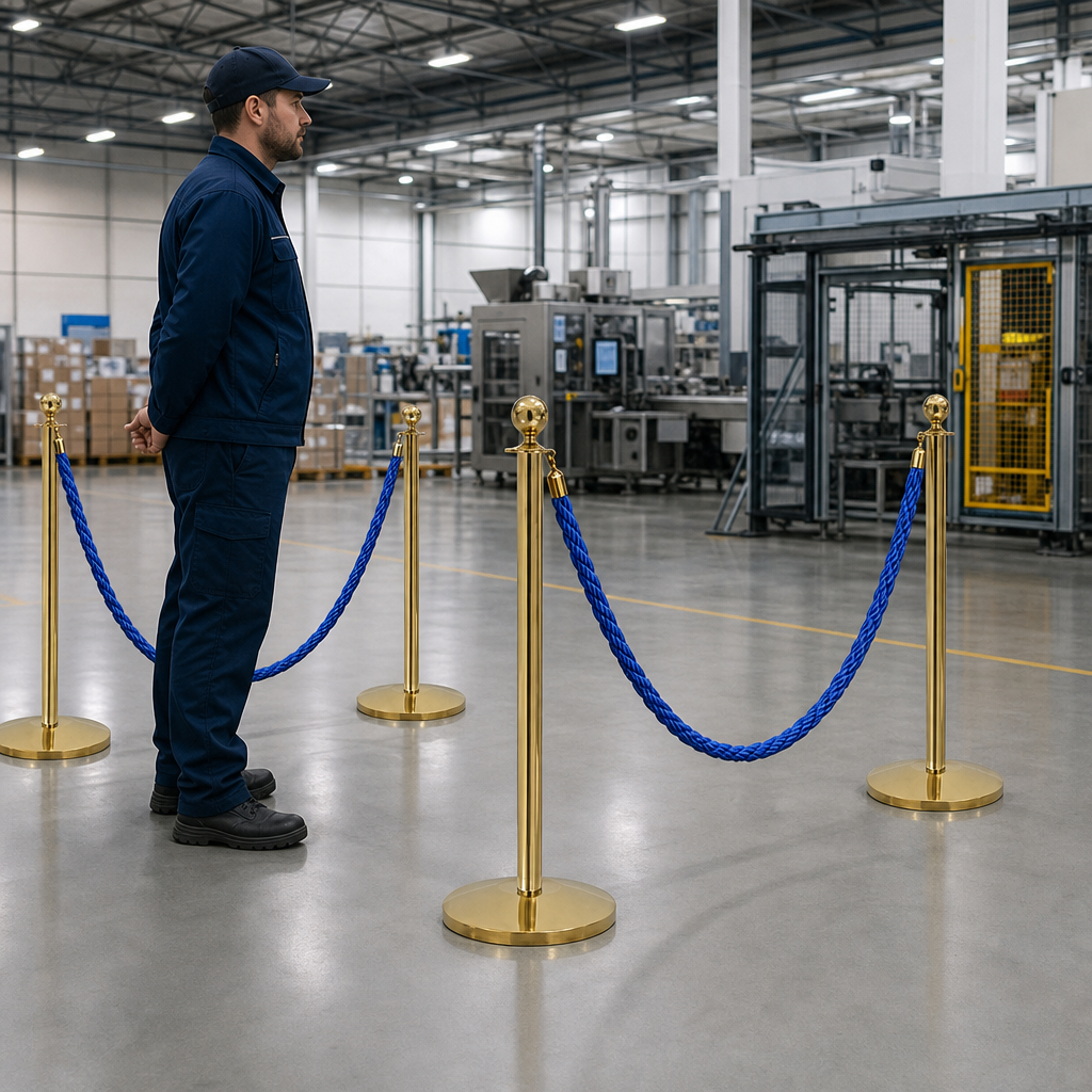Brass Rope Barrier Set with Blue Ropes for Event Management (Pack of 6)