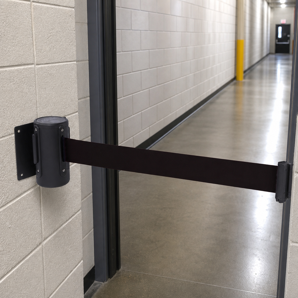 Wall Mounted Belt Barrier System 50mm for Corridors & Openings