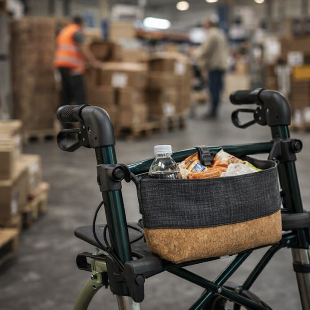 Indoor Rollator Bag – Small – Woven Fabric with Cork Base – Mobility Accessory