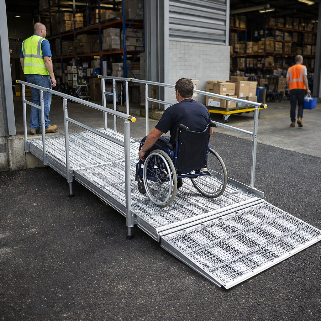 Aluminium Modular Ramp Kit – 1300mm x 2000mm – With Platform & Handrails – Wheelchair & Mobility Scooter Access