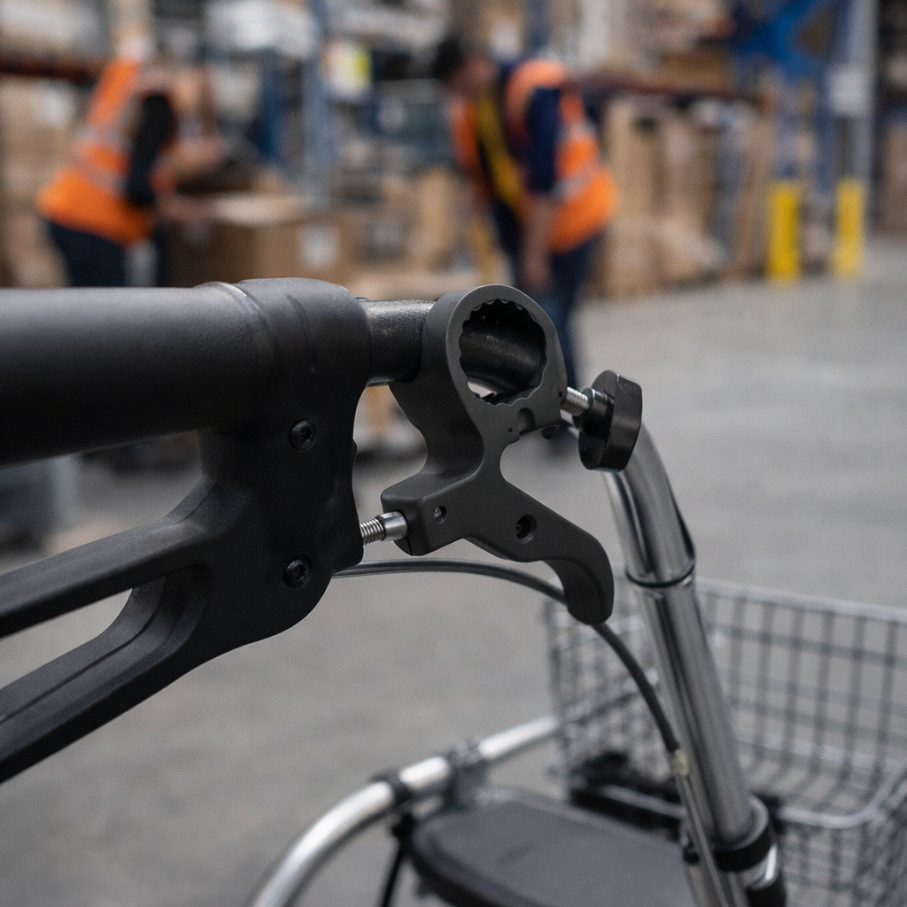 One-Handed Brake – White – Easy Operation – Rollator Accessory