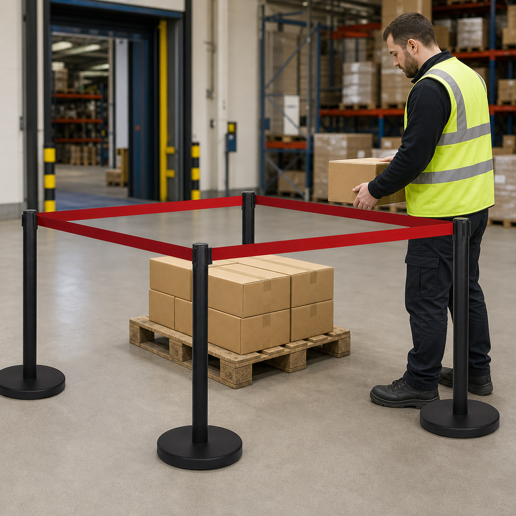 Belt Stanchion Set with 3m Red Belt for Event Management (Pack of 4)
