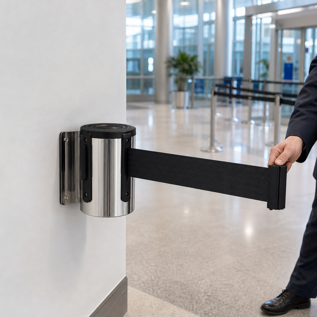 Wall-Mounted Retractable Belt Barrier 6.1m - 10.6m for Large Spaces