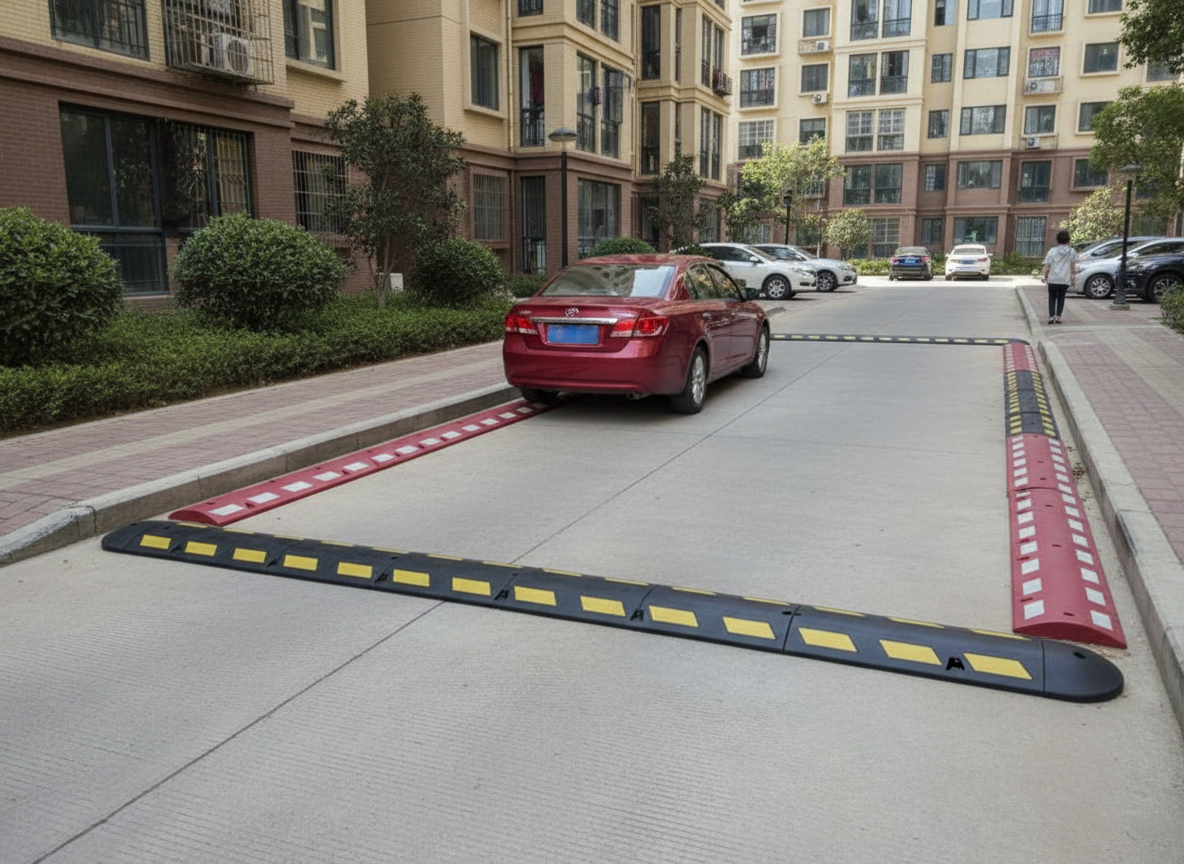 Premium Heavy Duty Modular Rubber Speed Bump System for Traffic Calming – 56mm & 75mm Heights with Reflective Elements