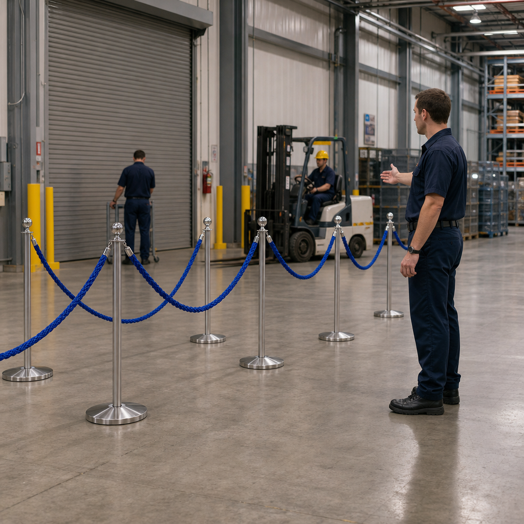Silver Rope Barrier Set with Blue Ropes for Event Management (Pack of 10)