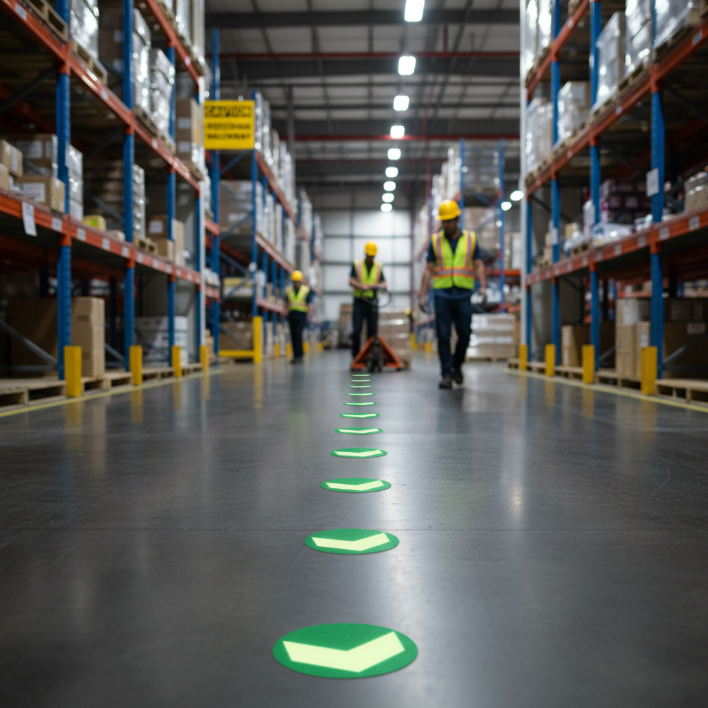 Premium Glow in the Dark Arrows - 100mm Ø Self-Adhesive Discs for Clear Direction Marking in Low-Light Conditions (Pack of 10)