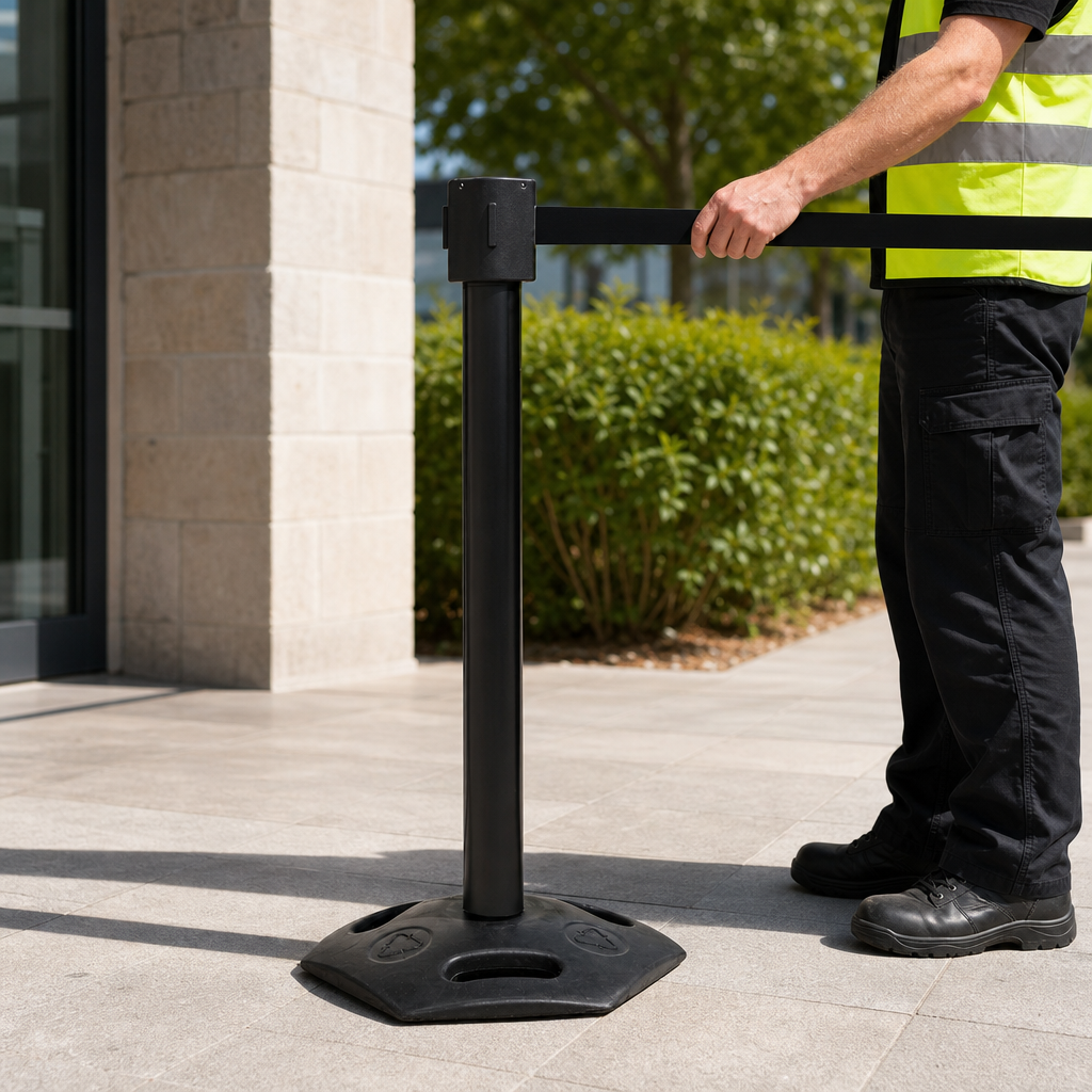 10.6m Belt Barrier System with Durable Rubber Foot for Outdoor Use