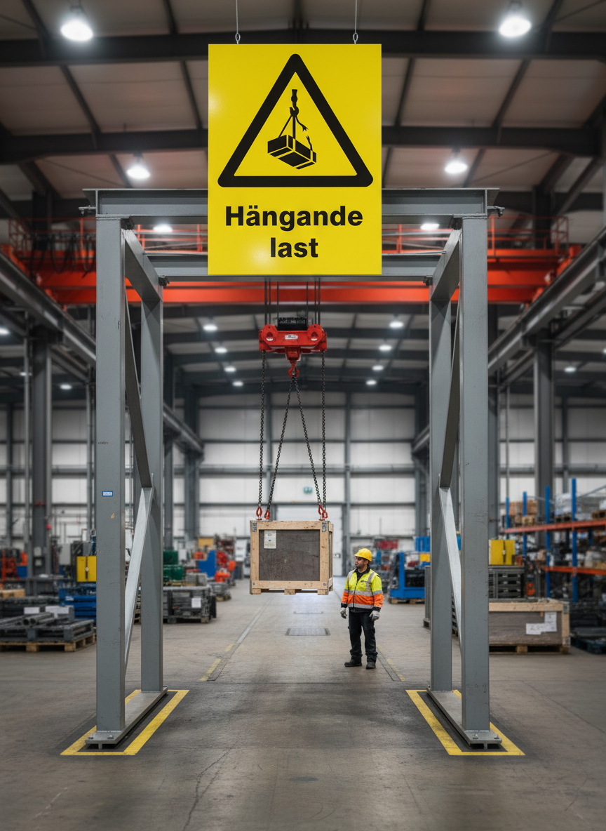 Professional Warning Sign for Overhead Load - Durable Materials and Multiple Mounting Options for Safety in Workplaces