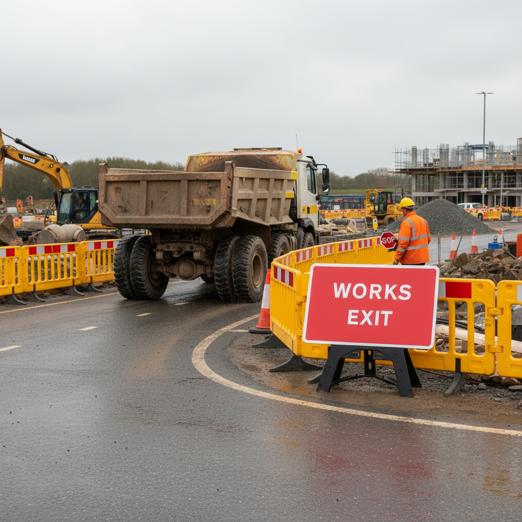 Professional Works Exit Sign 1050x750mm with RA1 Reflective Face and QuickFit Frame for Traffic Management