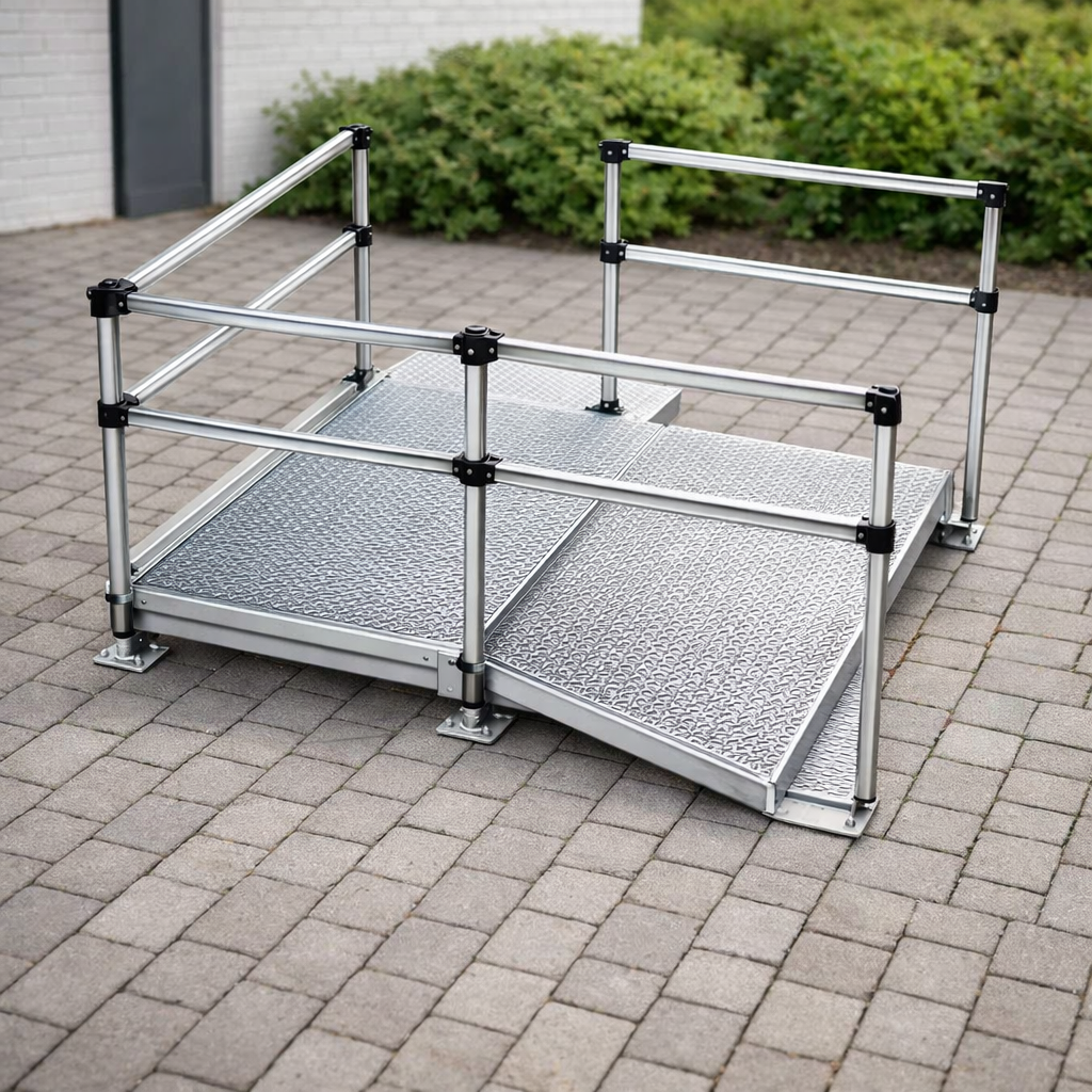 Modular Wheelchair Ramp Kit – 1080mm x 1000mm – Double Handrails – All Weather Use