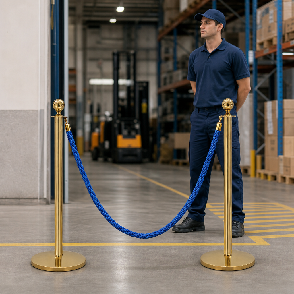 Brass Rope Barrier Set with Blue Rope for Event Management (Pack of 2)