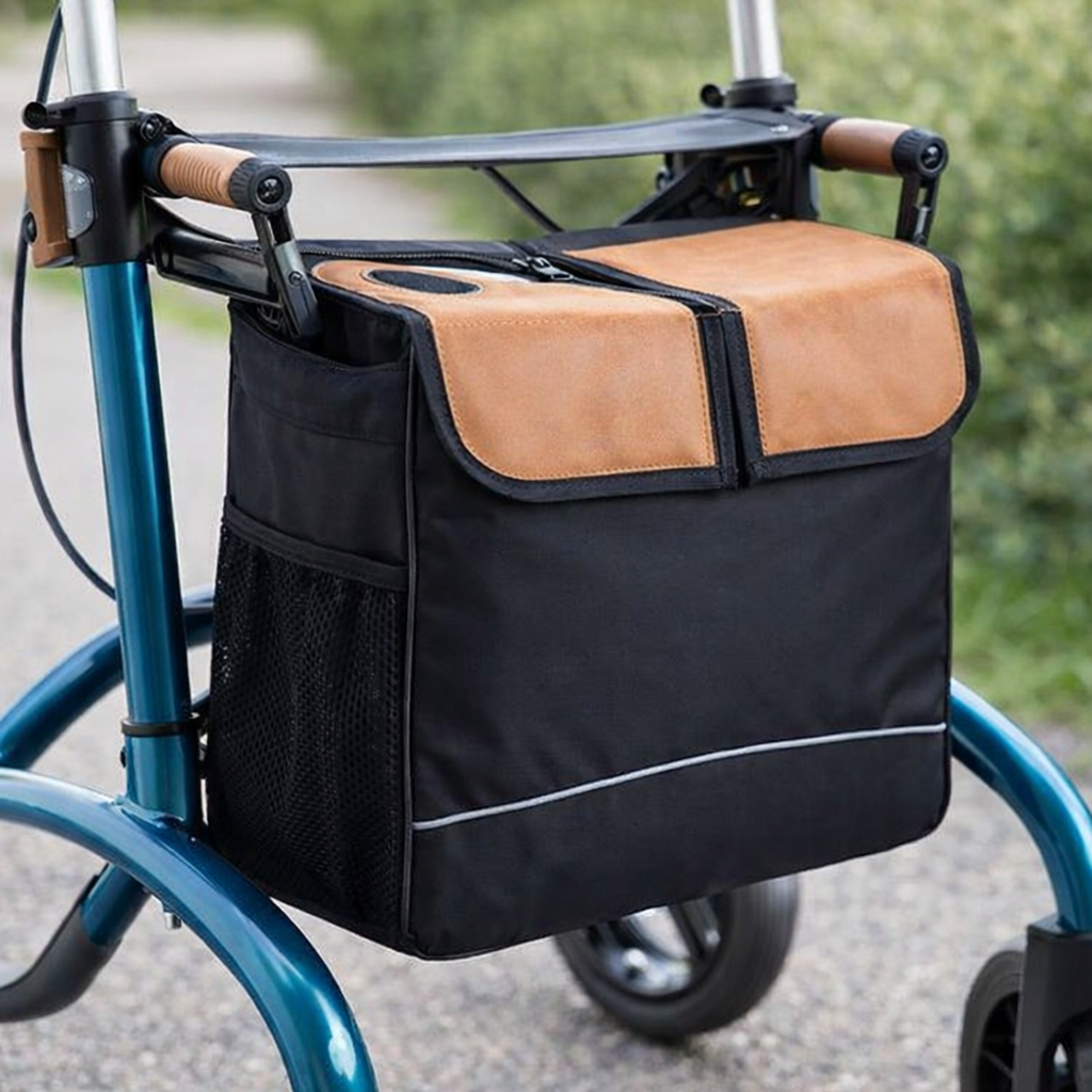 Rollator Bag – Stylish Black & Brown Leather – Bariatric Rollators
