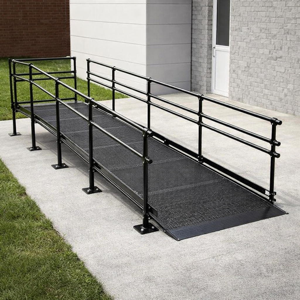 Modular Wheelchair Ramp Kit – 1080mm x 5500mm – Double Handrails – Outdoor Use