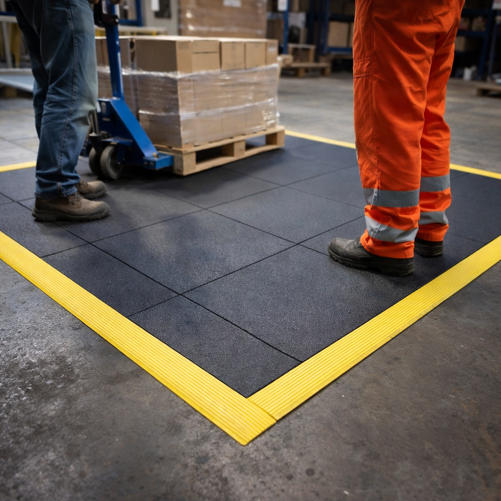 Anti-Fatigue Rubber Mat Tile – 91cm x 91cm – Interlocking – Industrial