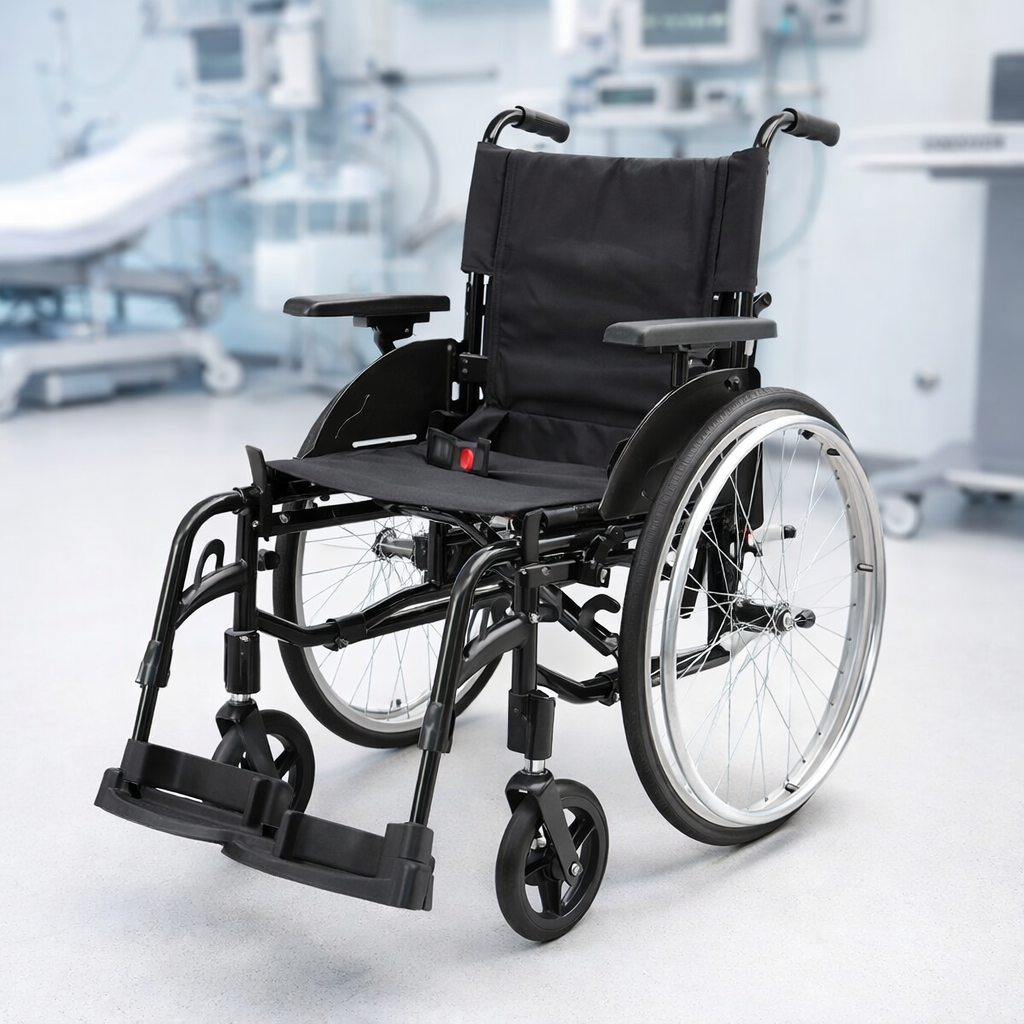 Self Propelled Wheelchair – Black – 125kg Capacity – Indoor/Outdoor Use