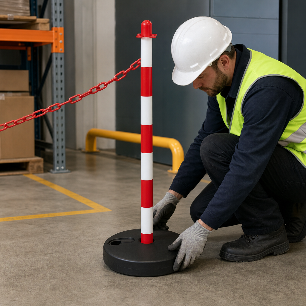 Guarda Post with Base in Red & White or Yellow & Black for Industrial Safety