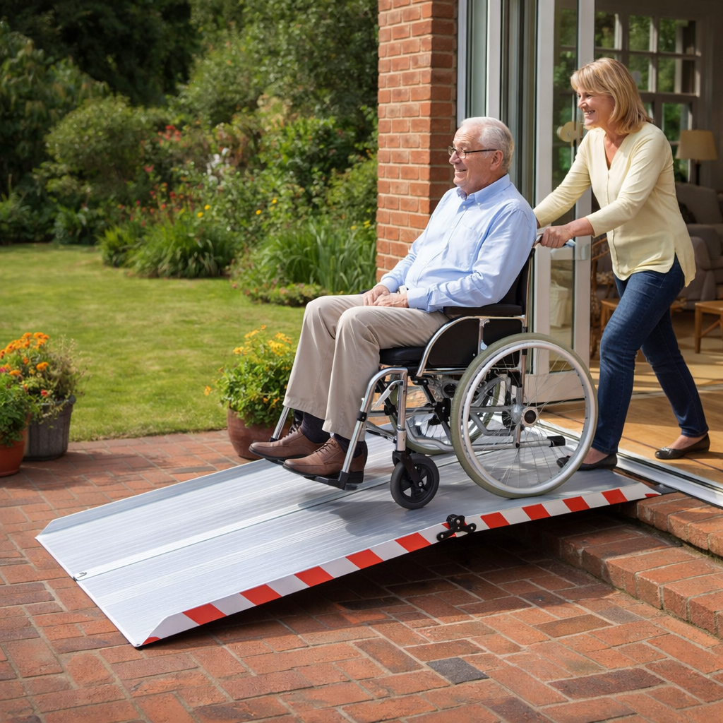 Folding Wheelchair Ramp – Extra Wide 2ft-8ft – 300kg Capacity – Mobility Scooter & Wheelchair Access
