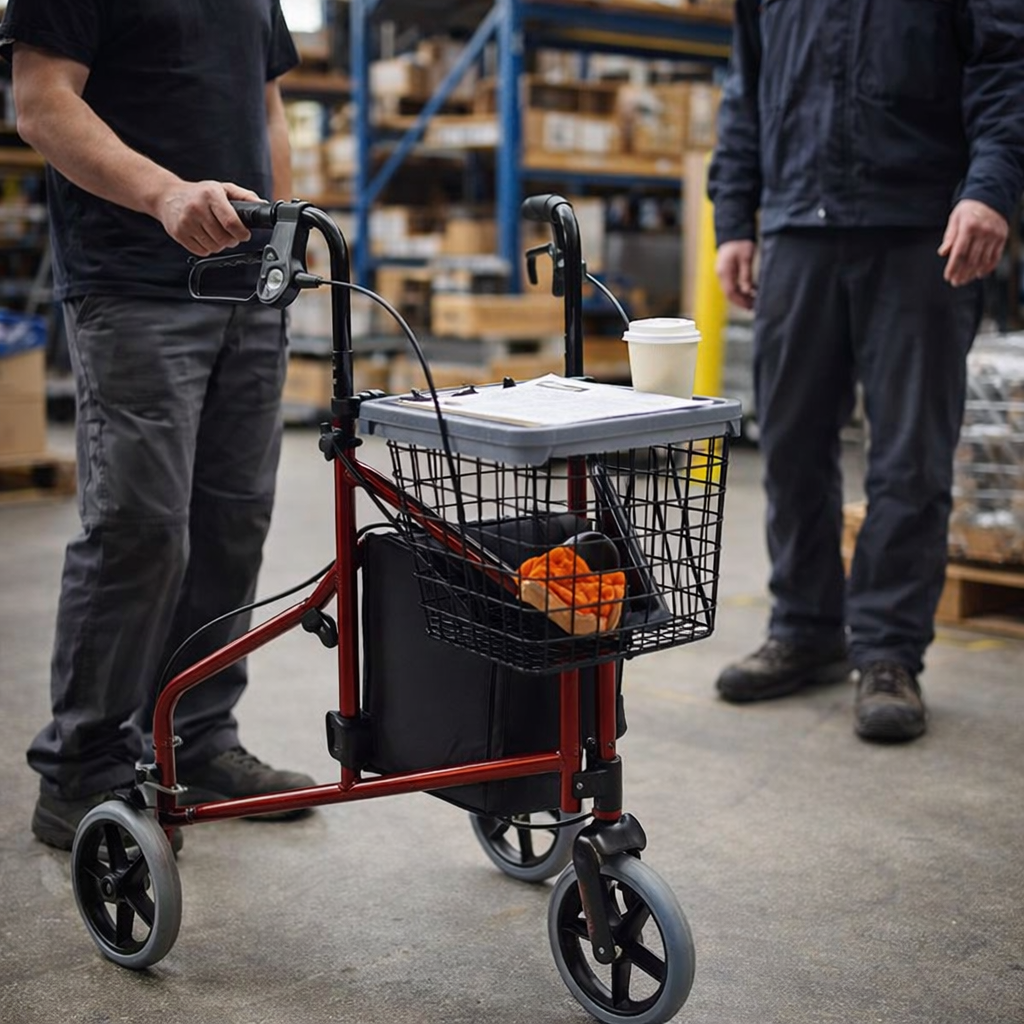 Aluminium 3 Wheel Rollator – Red – Mobility Aid with Bag & Tray