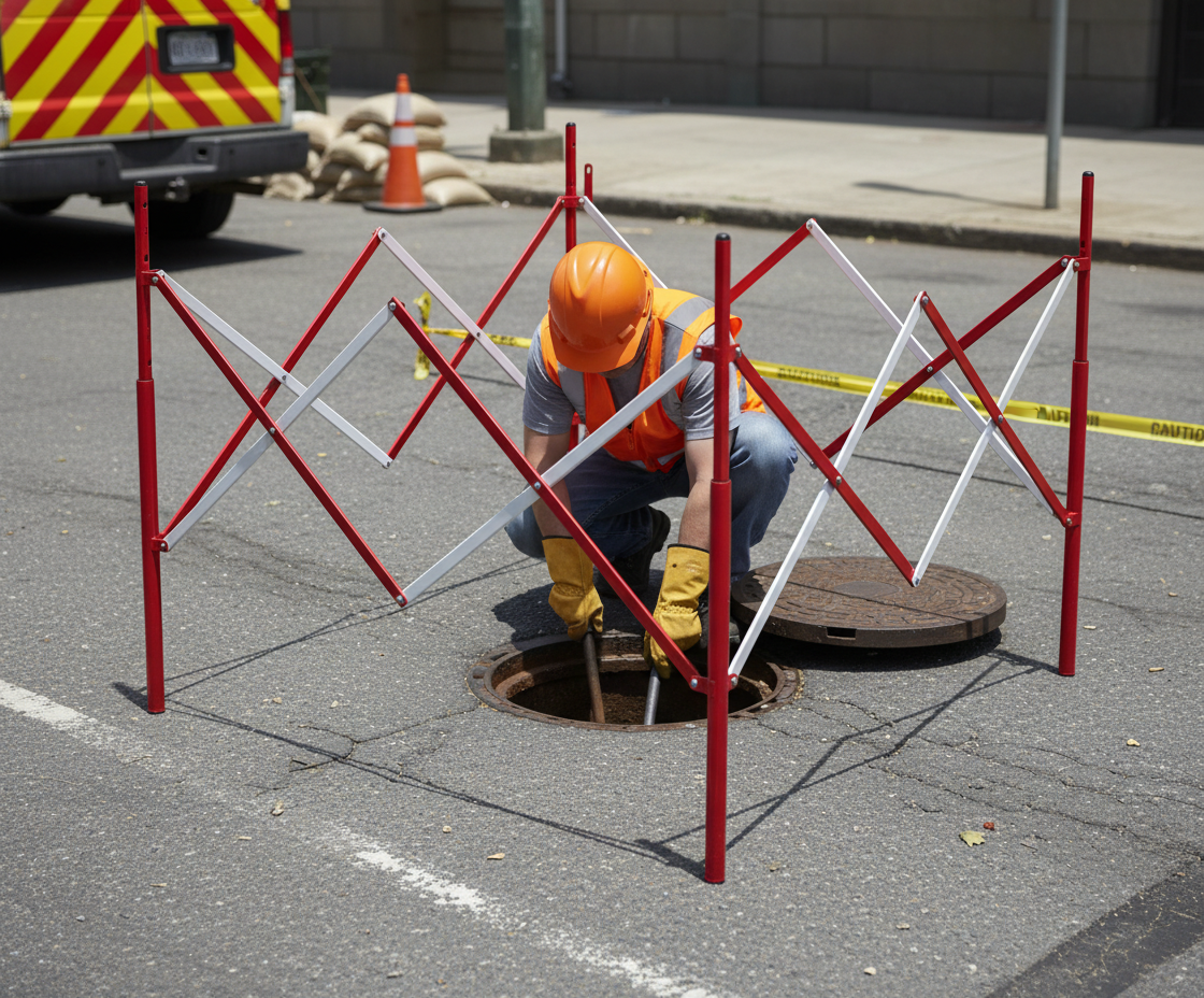 Premium Collapsible Steel Utility Barrier 1.3x1.3m - Red/White and Black/Yellow Options for Easy Transport and Relocation