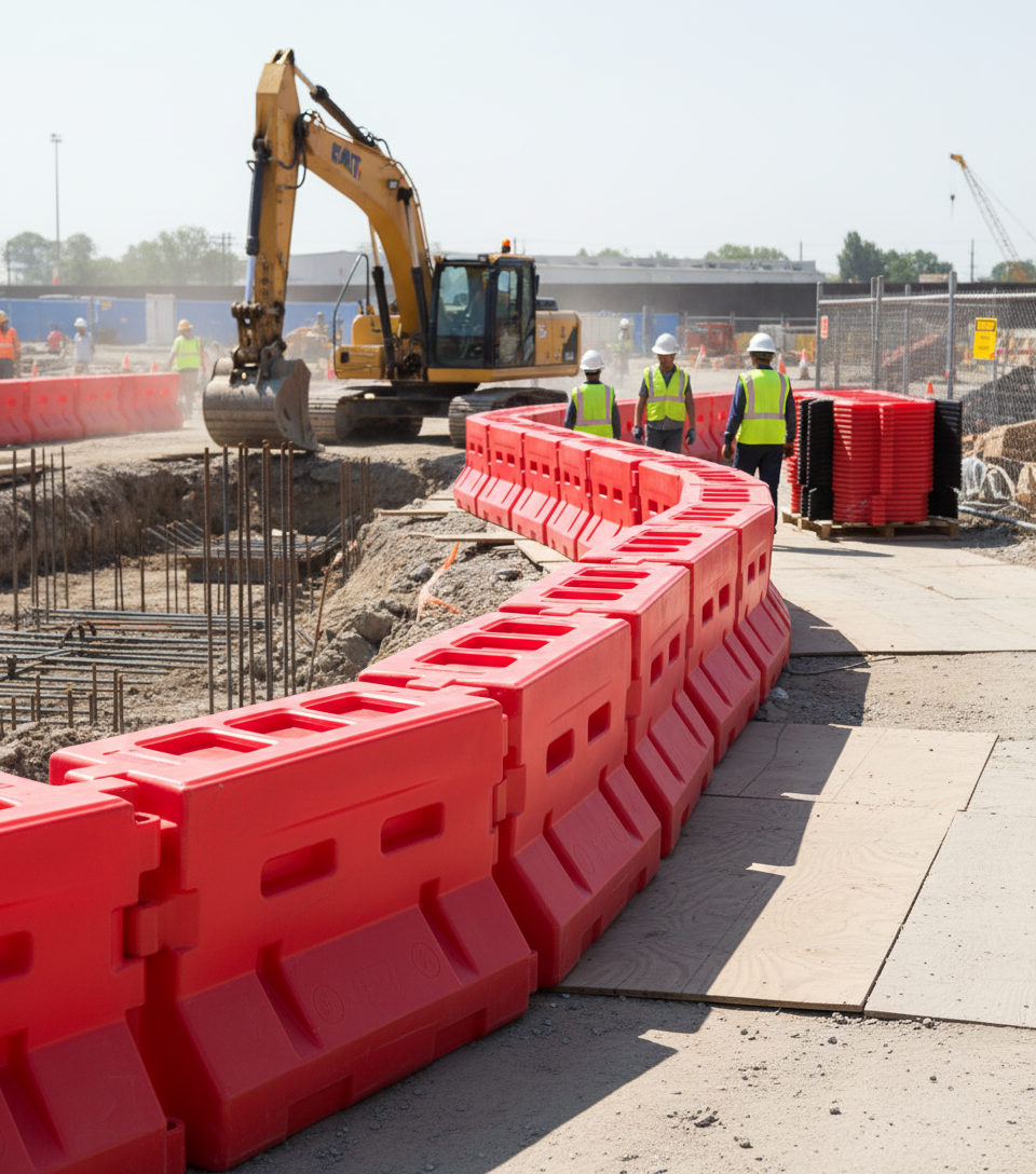Professional Heavy Duty Plastic Barrier Stop - 40-Piece Mobile Barrier System for Safe Construction and Road Works