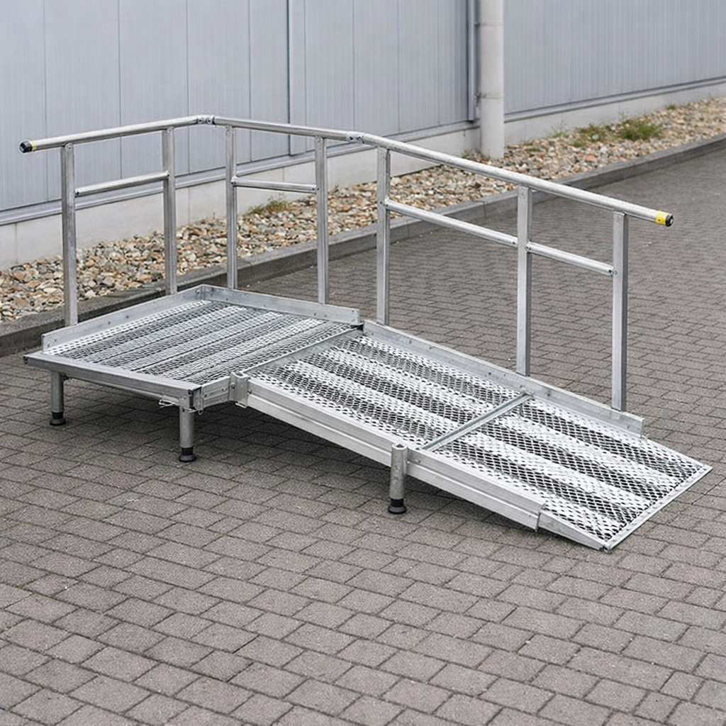 Modular Ramp Kit with Platform and Handrails – 900mm x 1000mm – Aluminium – Wheelchair & Mobility Scooter Access