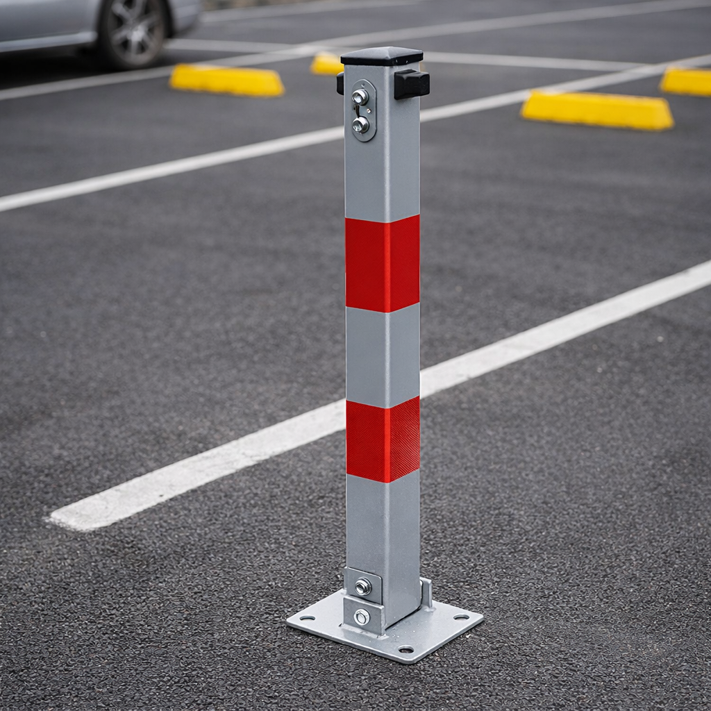 Folding Parking Bollard – Silver/Red – Easy to Fit – Outdoor Use