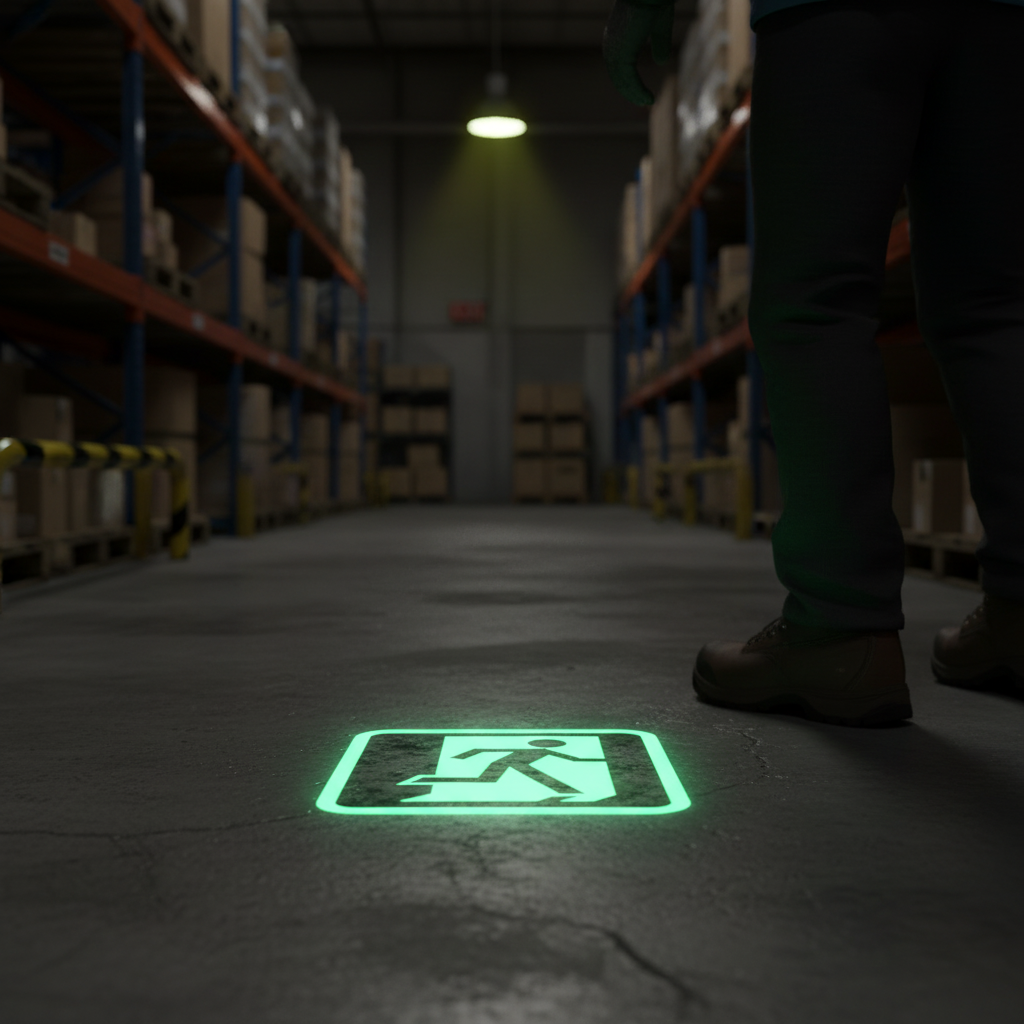 Premium Glow in the Dark Floor Sign 400mm x 400mm - Self-Adhesive, Durable, High-Visibility for Emergency Routes and Fire Exits